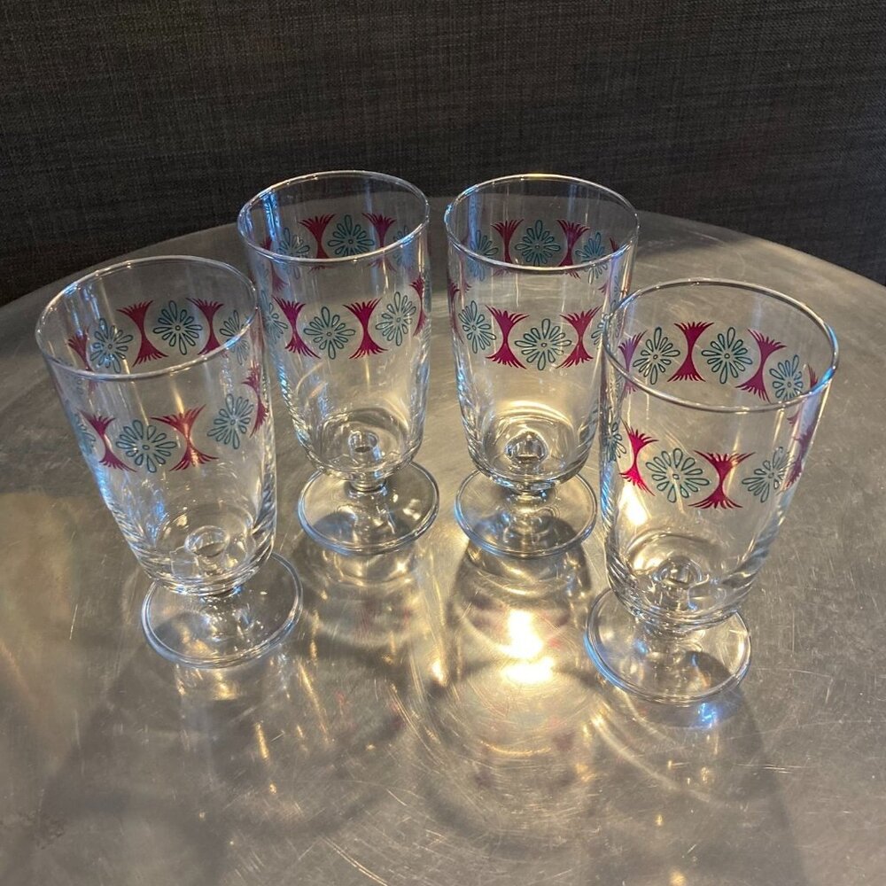 Set/4 Vintage Japanese Footed Juice Glasses by Aderia, Mid-Century Modern, Retro